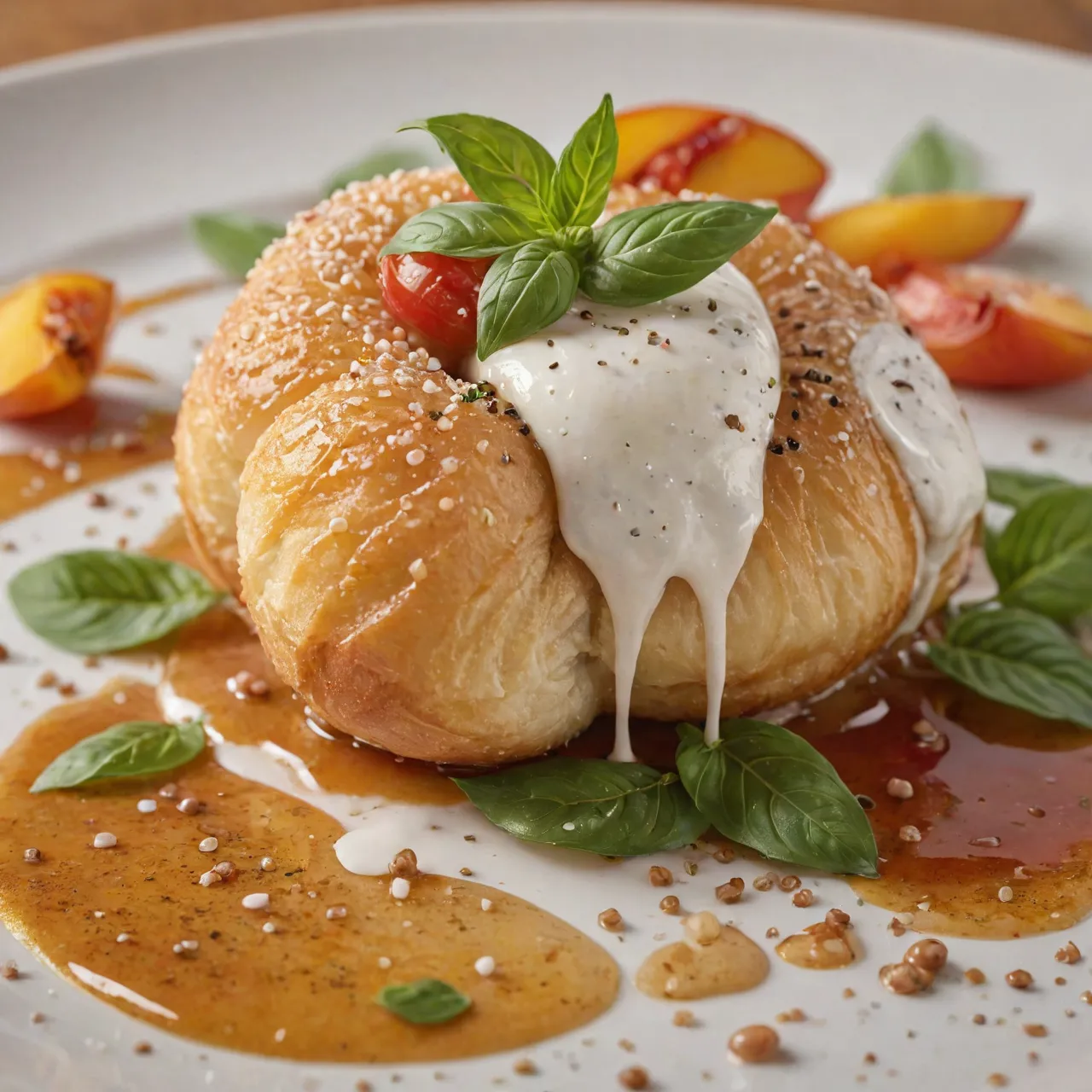 cuisfera 23 White Peach and Burrata Caprese with Basil Oil