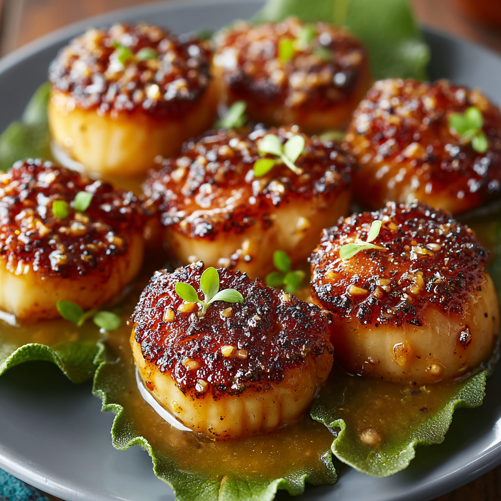 Miso-Brown Butter Scallops on a Sage Leaf