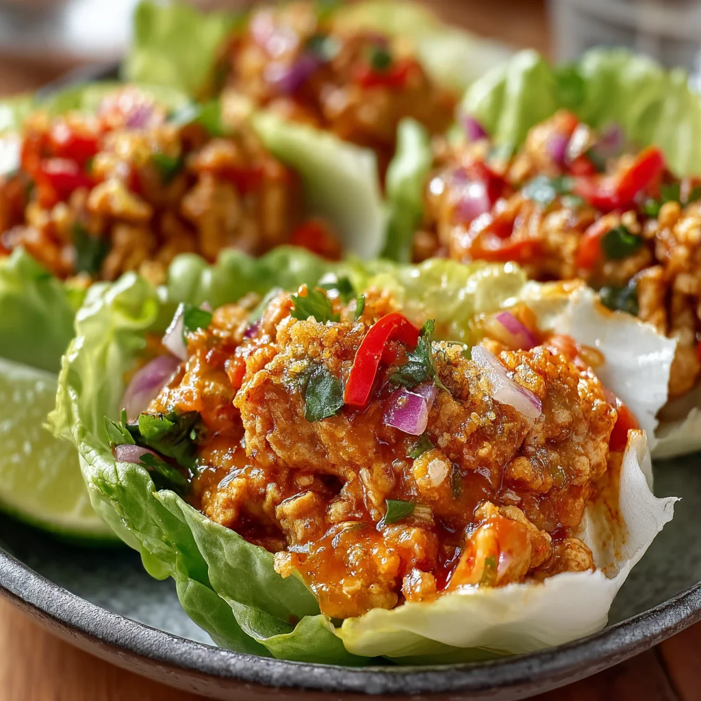 8. Spicy Larb Gai Lettuce Cups with Toasted Rice Powder